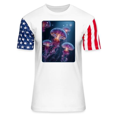 Glowing Jellyfish Deep Sea Design - Unisex Stars & Stripes T-Shirt