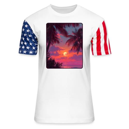 Tropical Sunset Palm Silhouette Design - Unisex Stars & Stripes T-Shirt