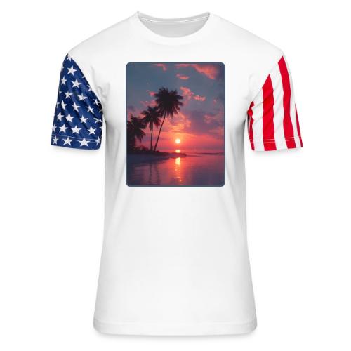 Tropical Sunset Ocean Reflection Design - Unisex Stars & Stripes T-Shirt