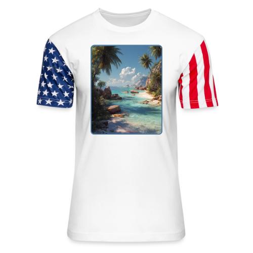 Tropical Island Paradise Ocean Design - Unisex Stars & Stripes T-Shirt