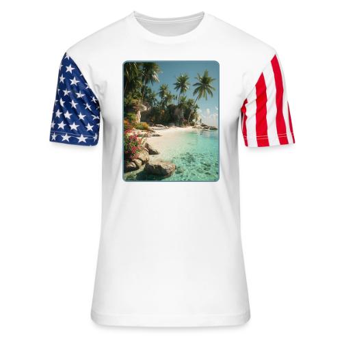 Serene Tropical Beach Floral Design - Unisex Stars & Stripes T-Shirt