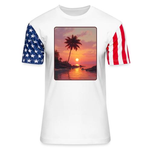 Tropical Beach Sunset Palm Design - Unisex Stars & Stripes T-Shirt