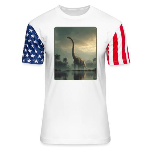 Brachiosaurus Misty Lake Design - Unisex Stars & Stripes T-Shirt
