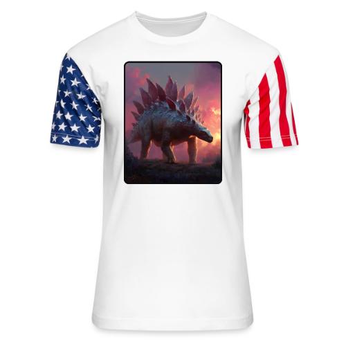 Stegosaurus Sunset Forest Design - Unisex Stars & Stripes T-Shirt