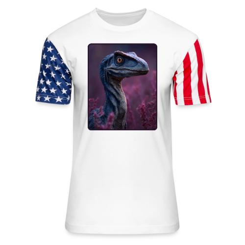 Blue Velociraptor Portrait Design - Unisex Stars & Stripes T-Shirt