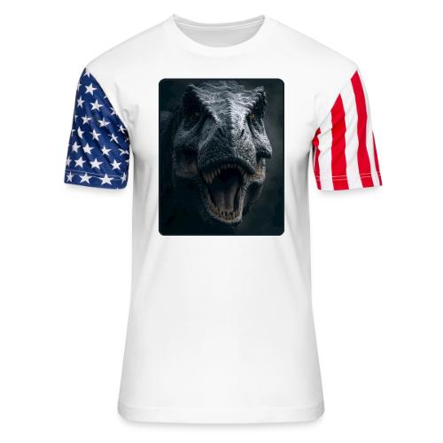 T Rex Cinematic Close-Up Design - Unisex Stars & Stripes T-Shirt