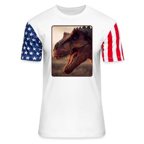 T Rex Roaring Close-Up Design - Unisex Stars & Stripes T-Shirt