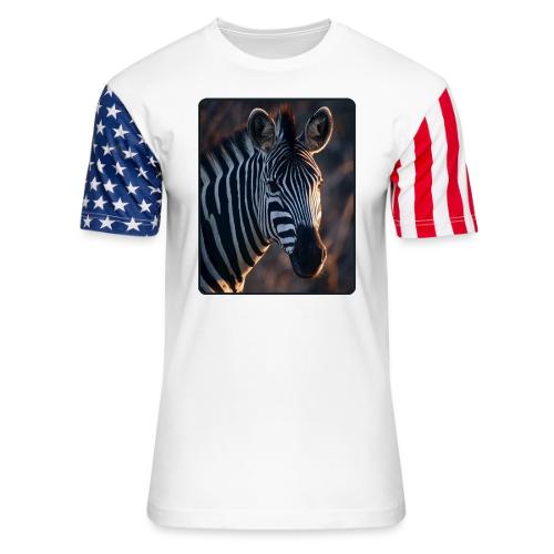 Majestic Zebra Sunset Portrait Design - Unisex Stars & Stripes T-Shirt