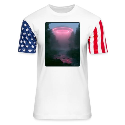 Neon UFO Forest River Design - Unisex Stars & Stripes T-Shirt