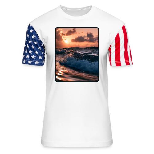 Golden Sunset Ocean Wave - Unisex Stars & Stripes T-Shirt