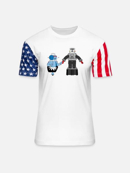 Rosie and Lost in Space Robot - Unisex Stars & Stripes T-Shirt - white