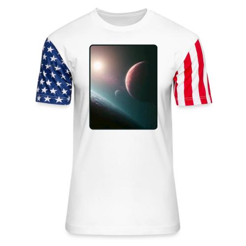 Deep Space Planet Horizon Art - Unisex Stars & Stripes T-Shirt