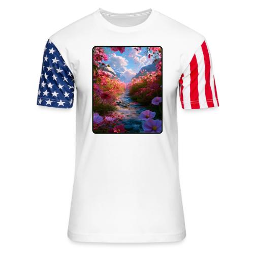 Dreamy Cosmos Valley Landscape Art - Unisex Stars & Stripes T-Shirt