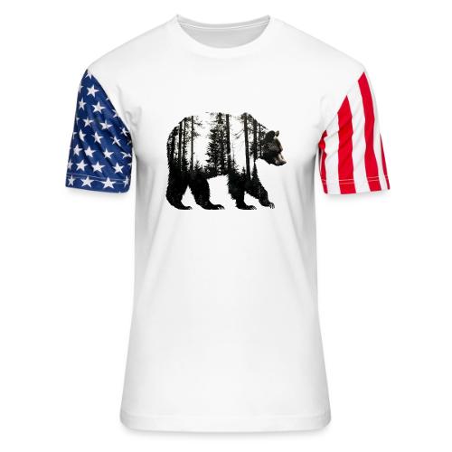 Evergreen Bear Silhouette - Unisex Stars & Stripes T-Shirt