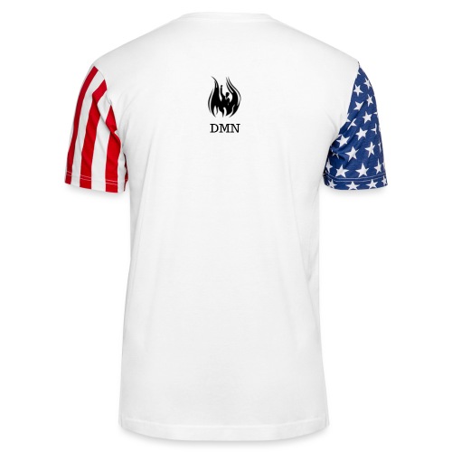 Front (DMN-Black) _ Back (DMN Flame Man-Black) - Unisex Stars & Stripes T-Shirt
