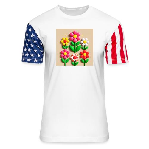 3D Flowers and Butterflies in Amber, Floral Design - Unisex Stars & Stripes T-Shirt