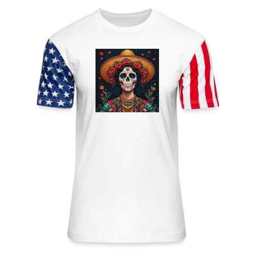 Charra Skull Art | Traditional Mexican Design - Unisex Stars & Stripes T-Shirt