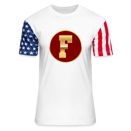 Letter F – Capital Varsity Alphabet Monogram - Unisex Stars & Stripes T-Shirt