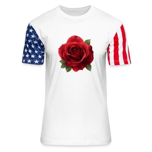 Rose: Crimson Bloom Elegance - Unisex Stars & Stripes T-Shirt