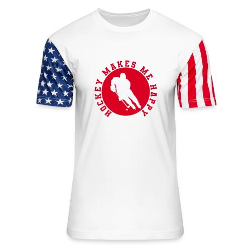 Hockey Makes Me Happy – Ice Hockey Fan Emblem - Unisex Stars & Stripes T-Shirt