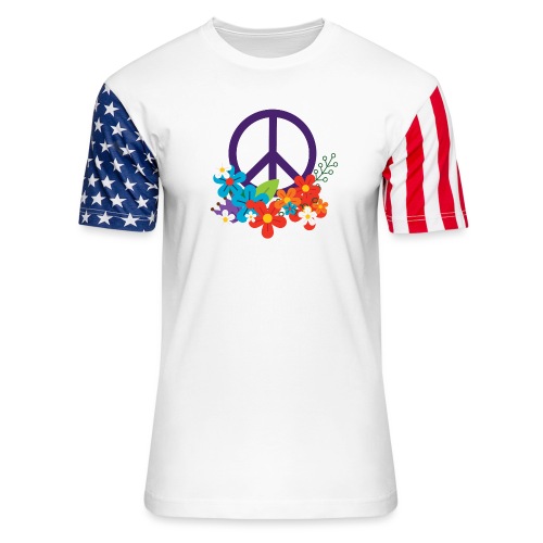 Hippie Peace Design With Flowers - Unisex Stars & Stripes T-Shirt