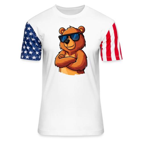 Cool Bear Sunglasses Cartoon Design - Unisex Stars & Stripes T-Shirt