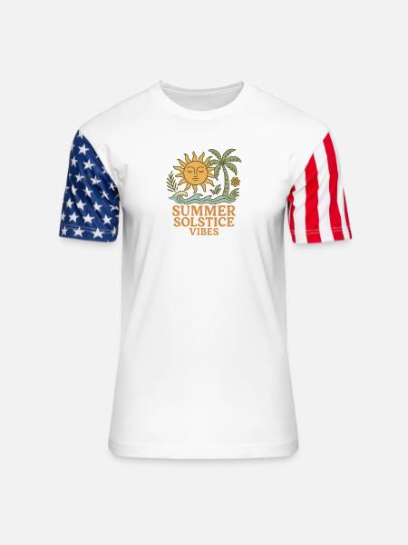 Summer Solstice Vibes Sun and Palm Design - Unisex Stars & Stripes T-Shirt - white