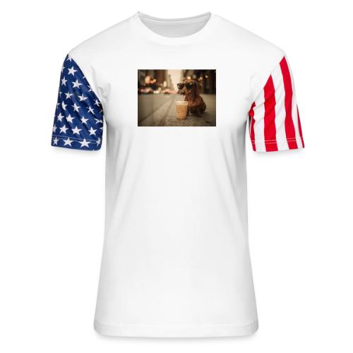 Funny Dachshund Iced Coffee Lover Tee - Unisex Stars & Stripes T-Shirt