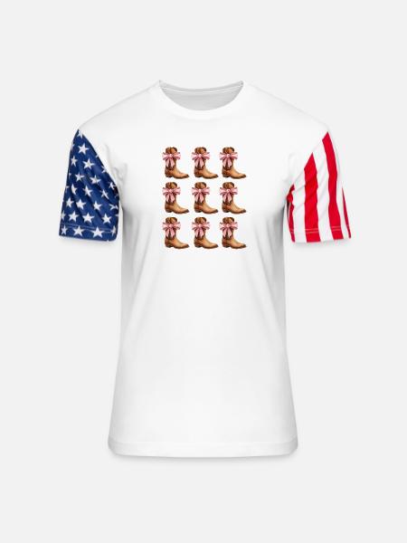 Cowgirl Boots and Pink Bows Rodeo - Unisex Stars & Stripes T-Shirt - white