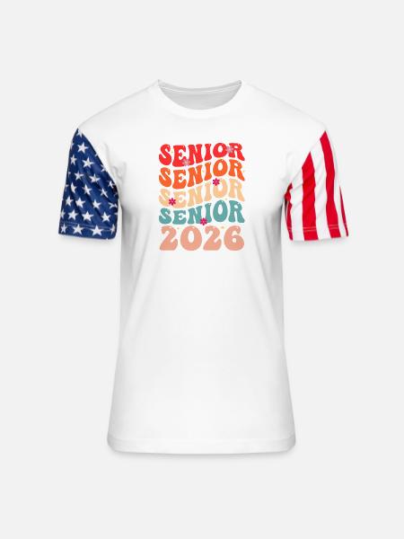 Senior Class 2026 Floral Rainbow - Unisex Stars & Stripes T-Shirt - white