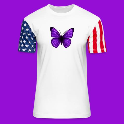Neon Purple Butterfly - Unisex Stars & Stripes T-Shirt