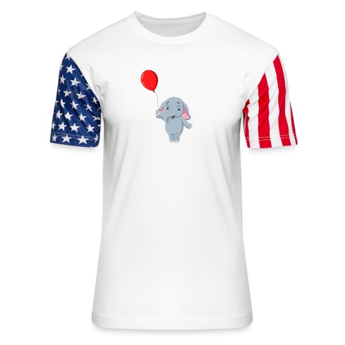Baby Elephant Holding A Balloon - Unisex Stars & Stripes T-Shirt