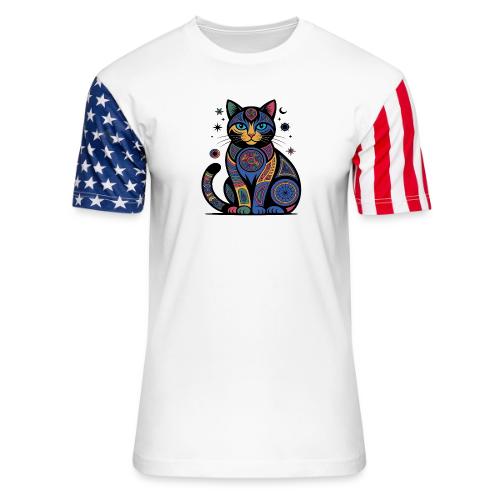 Vibrant Geometric Cat Mandala - Unisex Stars & Stripes T-Shirt