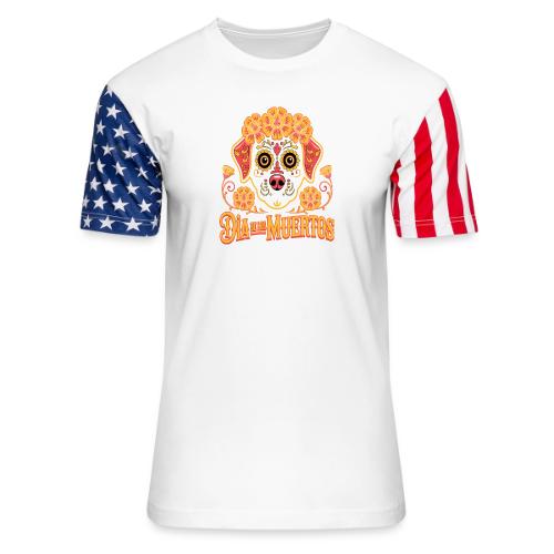 Dia De Los Muertos Dog Skull Flowers - Unisex Stars & Stripes T-Shirt