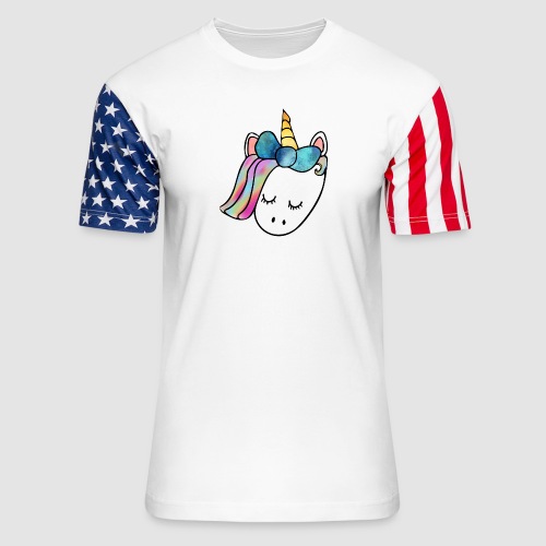 Unicorn Head with Watercolor Bow - Unisex Stars & Stripes T-Shirt