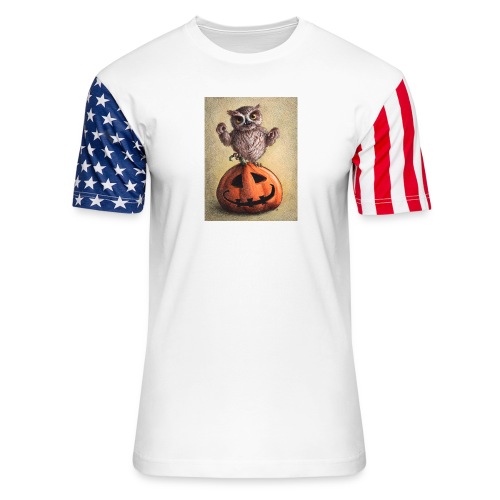 Funny Halloween Owl - Unisex Stars & Stripes T-Shirt
