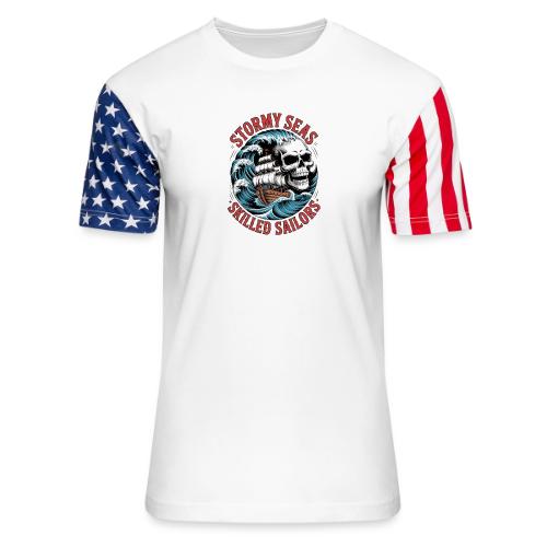 Stormy Seas Skull Pirate Ship Nautical Ocean Waves - Unisex Stars & Stripes T-Shirt