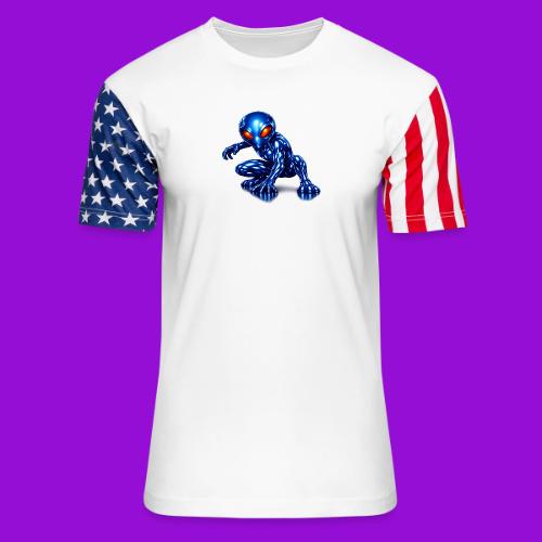 Blue Alien Crouch - Unisex Stars & Stripes T-Shirt
