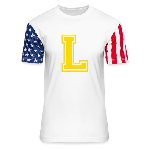 Letter L – Capital Athletic Alphabet Monogram - Unisex Stars & Stripes T-Shirt
