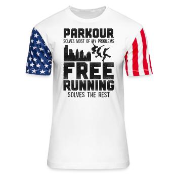 Parkour Free Running Traceur - Unisex Stars & Stripes T-Shirt - white - Front - Damien (186cm)