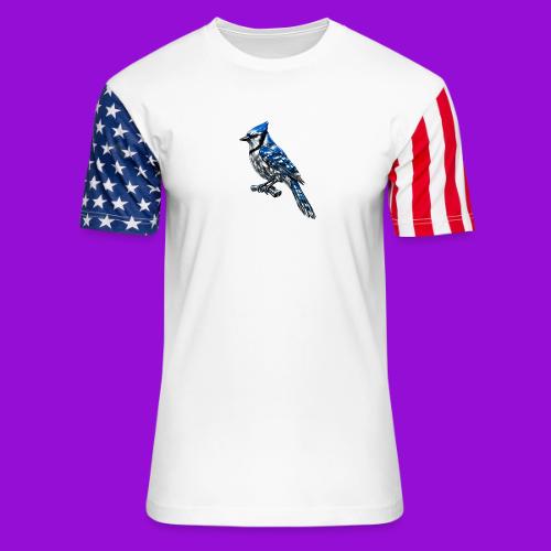 Silver Blue Jay on Perch - Unisex Stars & Stripes T-Shirt