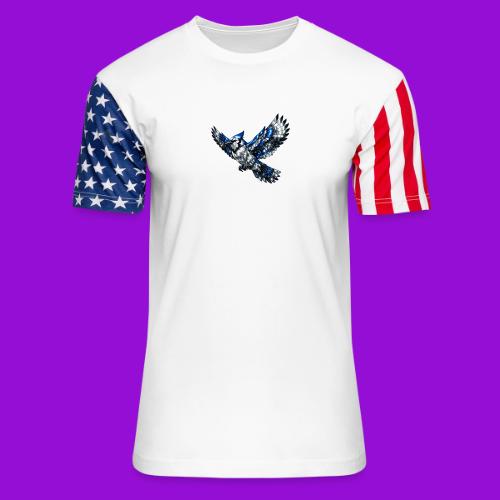 Silver Blue Jay in Flight - Unisex Stars & Stripes T-Shirt