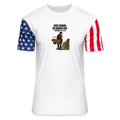 Enter Through the Narrow Gate | Matthew 7:13-14 - Unisex Stars & Stripes T-Shirt