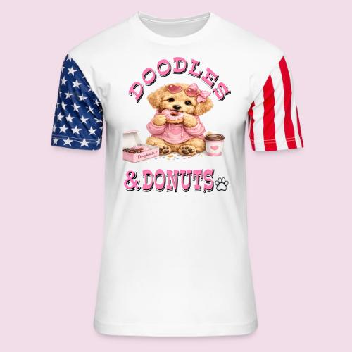 Doodles & Doughnut Cozy Dog Mom Design - Unisex Stars & Stripes T-Shirt