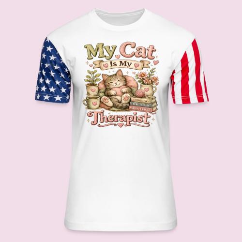 Flux Faux Embroidery My Cat Is My Therapist Design - Unisex Stars & Stripes T-Shirt