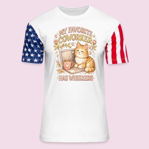 My Favorite Coworker Has Whiskers Faux Stitched - Unisex Stars & Stripes T-Shirt