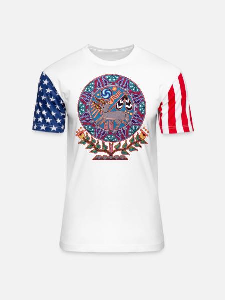Native Huichol Peyote Deer - Unisex Stars & Stripes T-Shirt - white