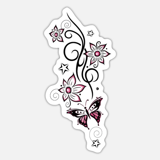 Tattoo tendril with flowers, stars and butterfly' Sticker | Spreadshirt