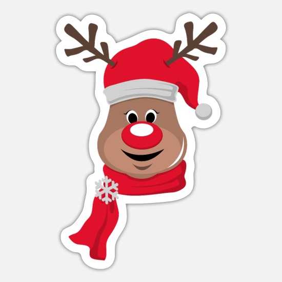 Cute Reindeer Face Rudolph Rednosed Christmas Xmas' Sticker | Spreadshirt