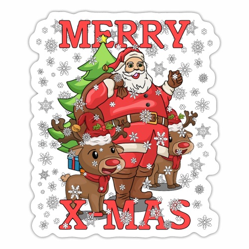 Santa Chibi Reindeer Christmas Gift Merry X-Mas - Sticker